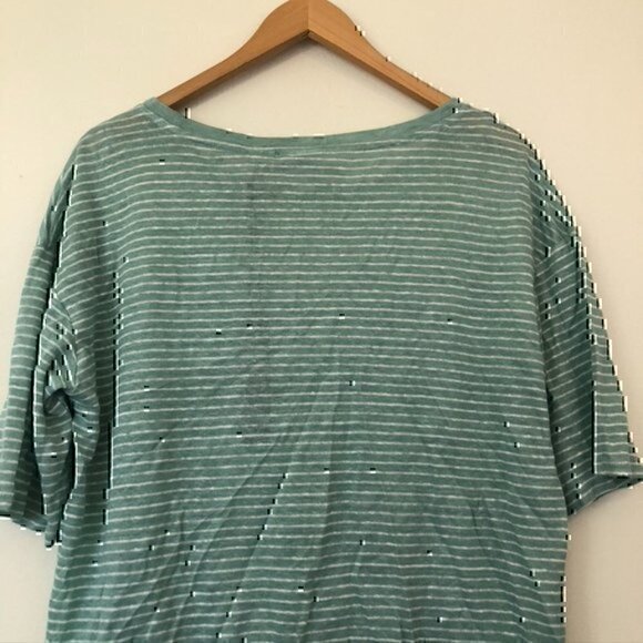 NEW NWT NICOLE MILLER Aqua Green White Stripe 100% Linen Boxy Short Sleeve Top S - Picture 10 of 10